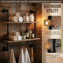 ROGMARS Industrial Pipe Shelving Bathroom Pipe Shelves with Towel Bar Over Toilet, 24 inch Pine Wood Floating Shelves for Wall Mounted Bedroom,Kitchen, Farmhouse, Living Room