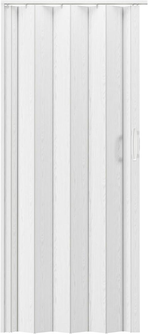 Studio Series 32" W x 80" H PVC Foldable Accordion Door, Trimmable, Flexible Single Layer Panels, White Oak
