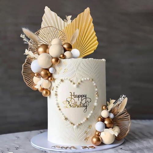 Boho Cake Topper Golden Ginkgo Leaves Cake Decorations for Wedding Birthday (Khaki)