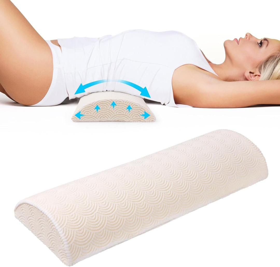 Cozyhealth - 3.15"H*23.6"L - Soft Lumbar Pillow for Sleeping, Memory Foam Back Lumbar Support Cushion for Lower Back Pain Relief Bed Waist Sleep Support Pillow for Side, Back Sleepers (White, Large)