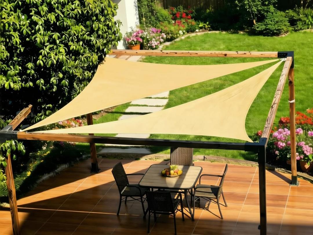 12' x 12' x 17' Right Triangle Sun Shade Sail Canopy (Sand) - UV Block for Patio and Outdoor