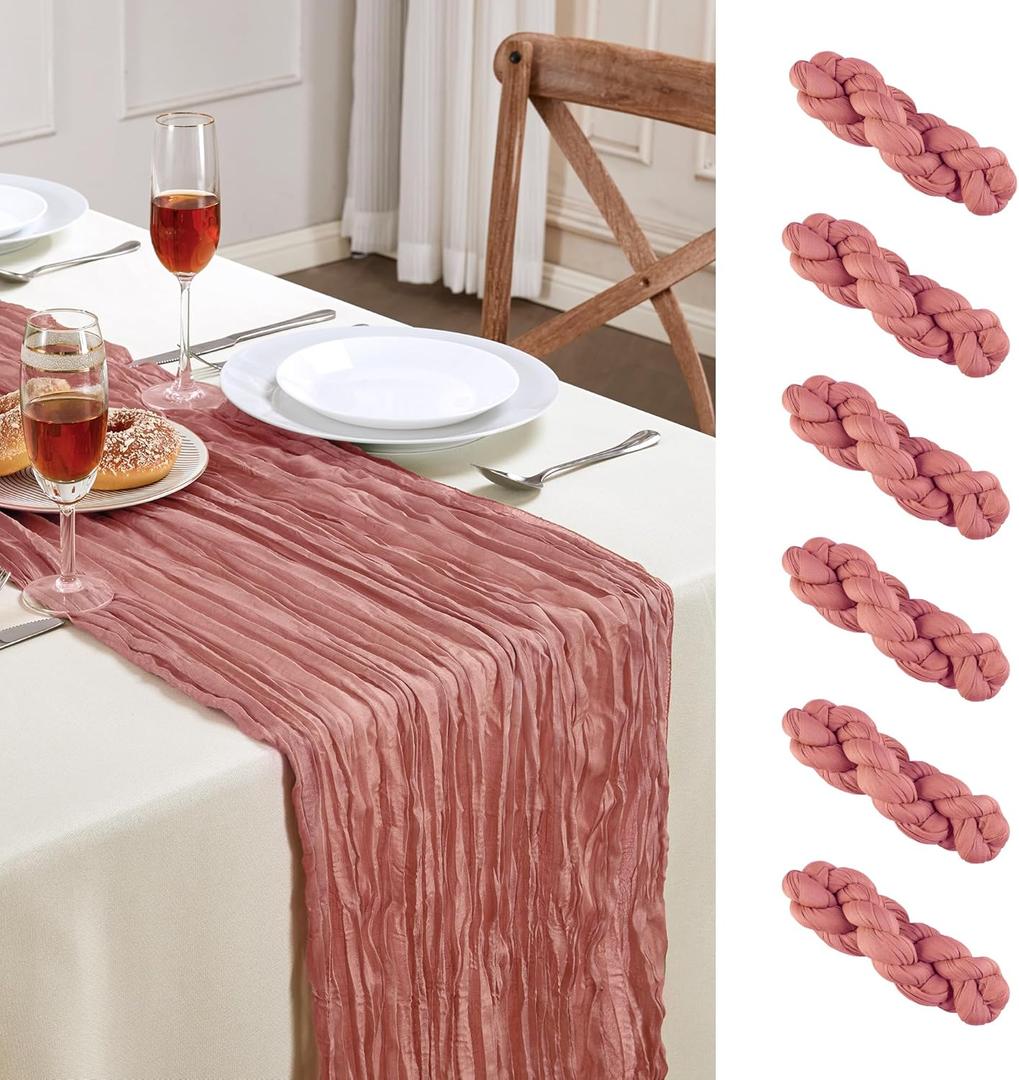 6 Pack Dusty Rose Cheesecloth Table Runner 10FT Long Boho Gauze Table Runner Rustic Sheer Runner for Wedding Bridal Baby Shower Birthday Party Table Decor Thanksgiving Christmas (6 Pack, Dusty Rose)