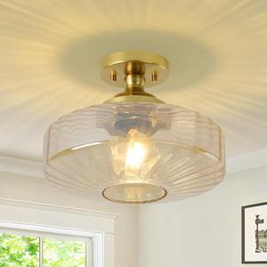 Bgfeoa Ceiling Lights,Vintage Ceiling Light 11.8 Inch Semi Flush Mount Ceiling Light E26 Amber Vintage Lights Fixture Ceiling for Closet Hallway Kitchen Dining Room 1 Light