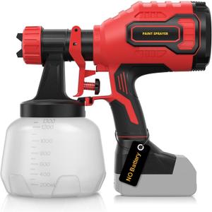 Paint Sprayer, Cordless HVLP Paint Sprayer with Brushless Motor, Compatible with Milwaukee 18V Battery(Battery Not Included),1000ml/min High Flow, 1200ml Container, 150 Din/s Max Viscosity(Red)