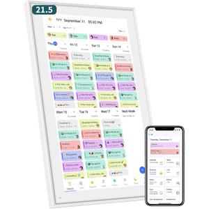 21.5 Inch Digital Wall Calendar Rewards for Chores! Smart Electronic Family Organizer with Touchscreen, Meal Planner & Photo Frame, Syncs with Google/iCloud, for Wall or Desk, White (New Version)