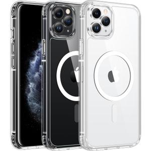 FNTCASE for iPhone 11 Pro-Max Case: Clear Magnetic Phone Cases Compatible with Magsafe Slim Anti Yellowing Military Grade Drop Protection Rugged Protective Transparent Cell Phone Cover (A-Clear)