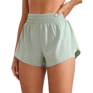 INGIA 2 in 1 High Waisted Running Shorts for Women 3" Quick Dry for Sport Athletic Workout with Zipper Pocket Mineral Small