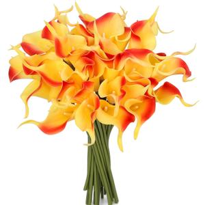 24 Pcs Orange Artificial Calla Lily Flowers Fake Orange Silk Flowers Real Touch for Wedding Bouquet Office Home Kitchen Decor