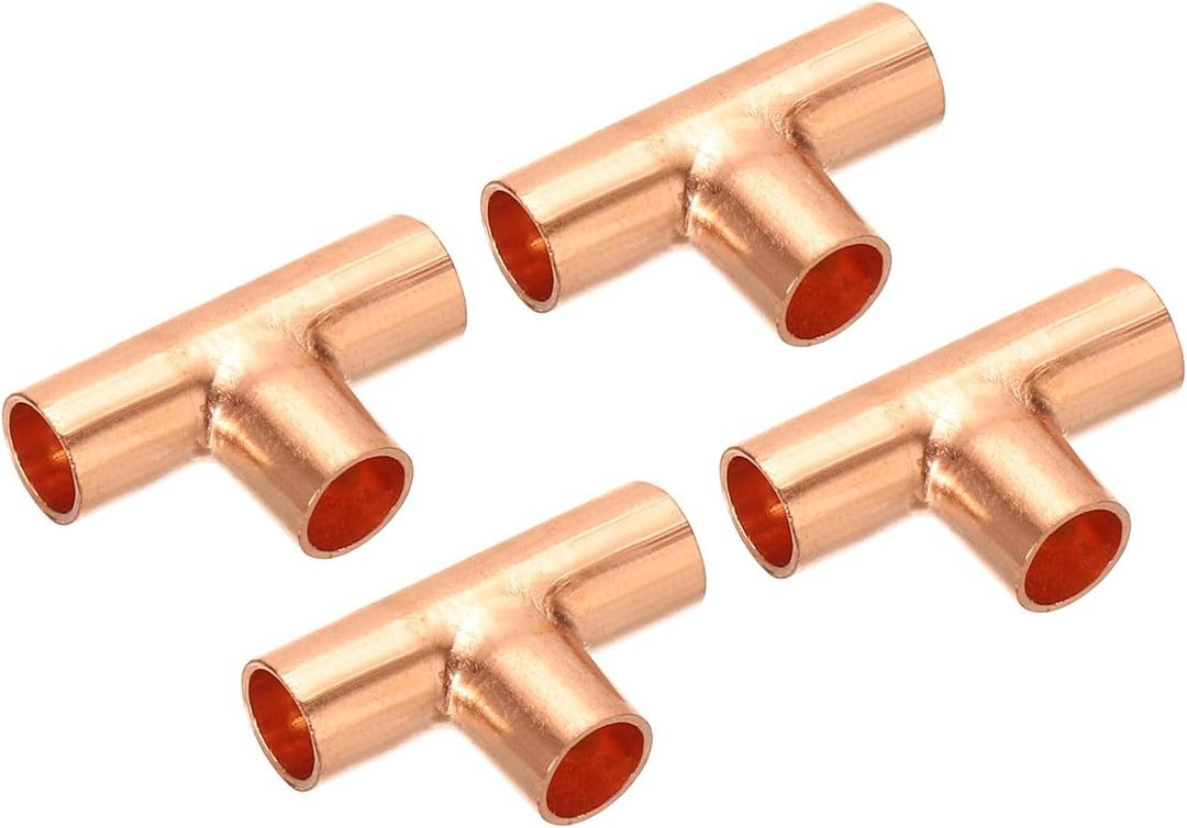 PATIKIL 1/4 Inch ID Tee Copper Fitting, 4 Pack 3 Way Welding Joint Pressure Pipe Fitting with Sweat Connection for HVAC, Air Conditioner, Plumbing