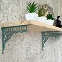 BRASSTAR Cast Iron Green European Style Wall Shelf Brackets Thick Wall Hanger Antique Home Farmhouse Decorative 2PCS Large 10.6in (Length) TQGJPT157