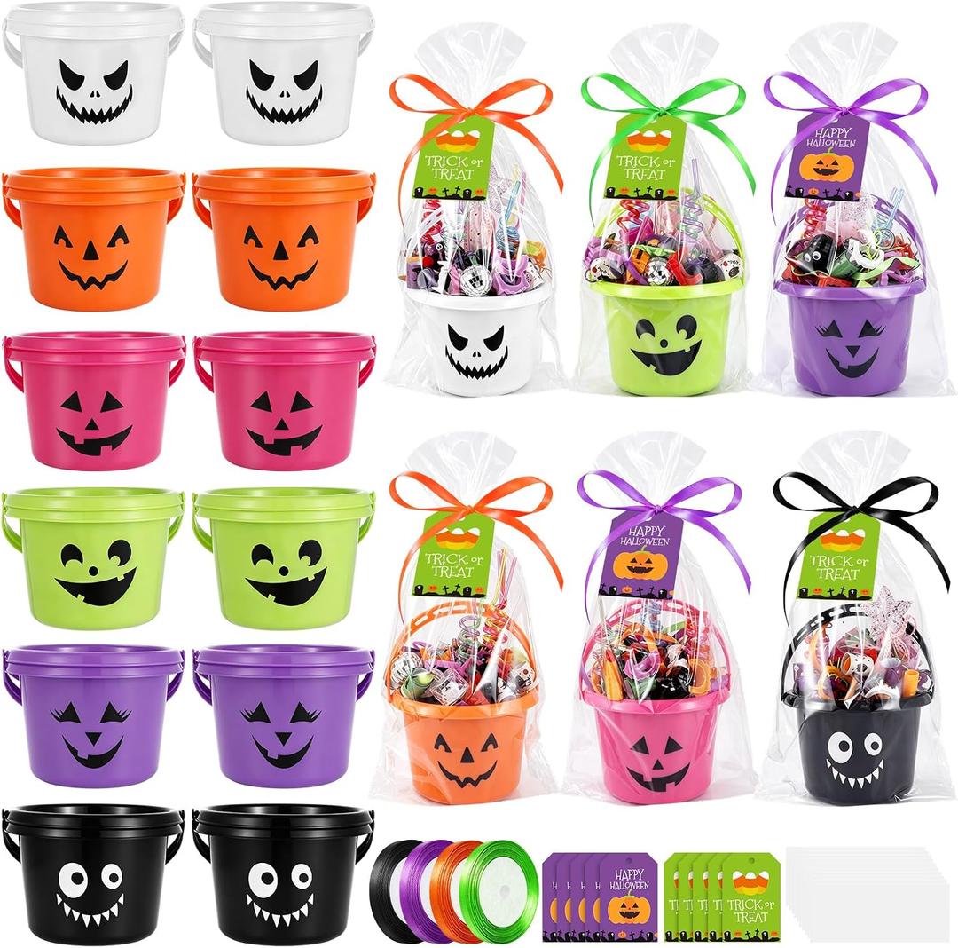 Halloween Plastic Pumpkin Candy Buckets Gift Set,24-Pcs(6 Colors)