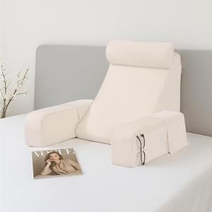 ENITYA 19" Back Pillow for Bed Sitting up, Big Pockets and Washable Removable Cover, Reading Chair for Watching TV/Reading/Gaming/Resting in Bed, Couch or Floor, Medium(Ivory) (Medium(5'3"-5'10"))