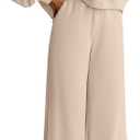 PRETTYGARDEN Women 2 Piece Outfits 2026 Spring Sweat suits Crewneck Sweatshirt Wide Leg Sweatpants Lounge Sets Tracksuit (X-Large, Beige)