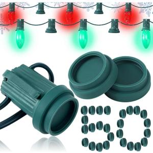 50 Pcs Christmas C9 C7 Socket Cap Light Bulbs Safety Plugs Double Sided Stringers Light Socket Cap Covers for Most Standard C7 C9 Unused Lamp Outdoor Indoor Roof Holiday Covering (Green)