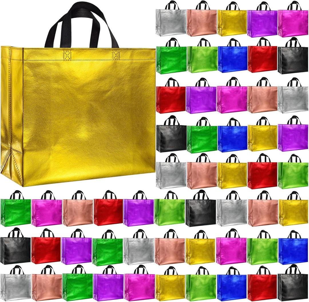 BLEWINDZ 60Pcs Large Gift Bags, Glossy Reusable Gift Bag Tote Bags with Handles for Birthday, Bridesmaid, Wedding, Party Favors (10Colors)