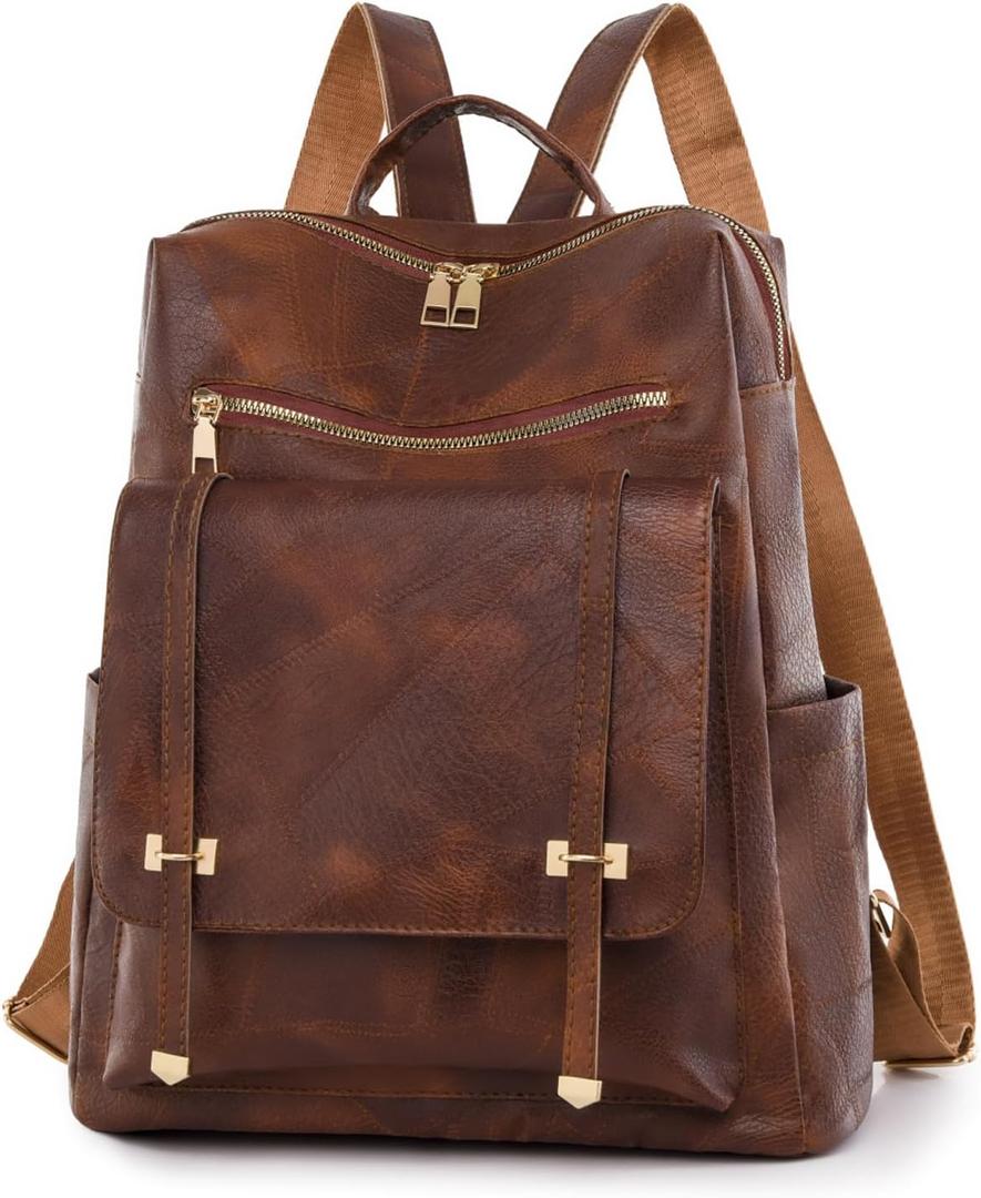 PU Leather Backpack Purse for Women Fashion Multipurpose Design Handbag Ladies Shoulder Bags Travel Backpack (Brown)