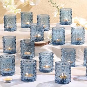 12 pcs Blue Votive Candle Holders, Tea Lights Candle Holder for Wedding Table Decor, Blue Candle Holders for Table Centerpiece, Birthday and Party Decorations