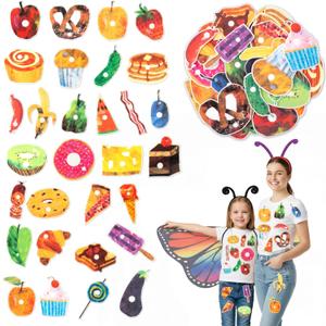 33PCS Caterpillar Costume Accessories Include 2 Headbands 1 Butterfly Wings 30 Self Adhesive Felt Foods Book Character Costume Accessories for 100th Day of School Reading Across America Day