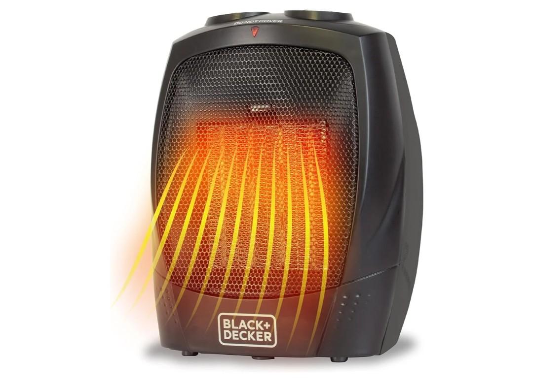 BLACK+DECKER Personal Ceramic Heater, Space Heater for Office Desk, Home Office & Personal Use Desk, 2 Heat & Fan Only Settings, Adjustable Thermostat, BHDC201, Black