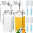 3 Pack 64 oz Large Milk Carton Water Bottle with Cleaning Brush Clear Plastic Milk Bottle Portable Leakproof Juice Container Reusable for Refrigerator for Outdoor Climbing Tour or Camping