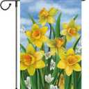 Louise Maelys Welcome Spring Summer Garden Flag 12x18 Double Sided Vertical, Burlap Small Daffodil Floral Flower Yard House Outside Outdoor House Decoration