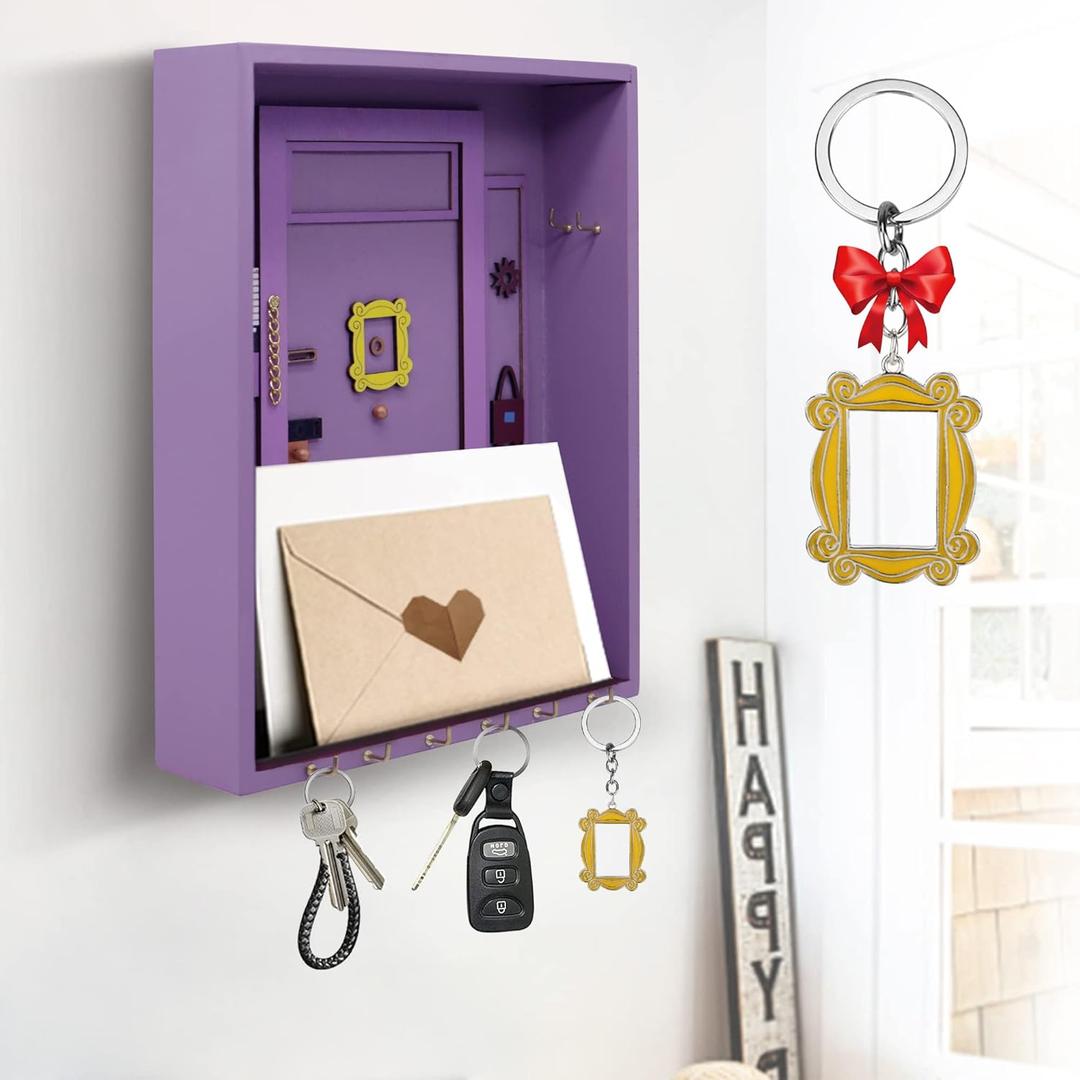 Friends Key Holder & Monica's Door Frame Keychain Cute Home Gift for TV Show Merchandise Lovers, Purple Handmade Home Decorative Wall, Organizer Mail Key Holder for Wall (Gold Gift)