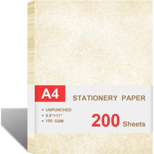 (2 Pack)Parchment Paper for Certificates - Stationary Paper for Resumes, Diplomas, Letter Size Certificate Paper, 200 Sheets Double-Sided Diploma Paper, 100gsm, 8.5" x 11" Parchment Paper for Printing