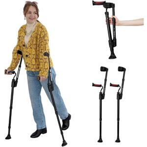 FlexiCrutch (x2 Unit, Open Cuff) Forearm Crutches for Adults Seniors, Red Dot Award Winner, Foldable Lightweight Mobility Aid, Adjustable Height Ergonomic Handle, Non-Slip, Surgery Recovery