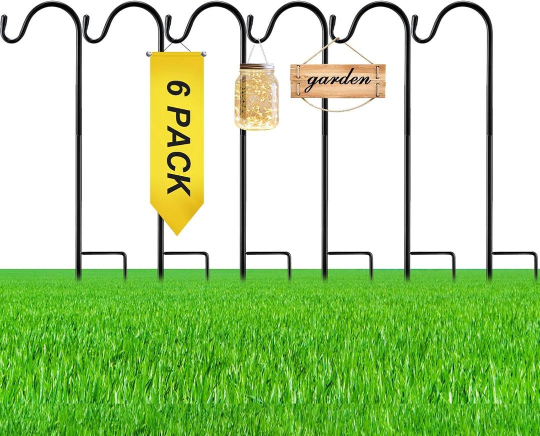 6 Pcs 15 Inch Shepherds Hook for Outdoor Adjustable Bird Feeder Pole Metal Steel Shepard Hooks for Hummingbird Stand Feeder Pole for Garden Plant, Lantern, Hanging Wedding Decor