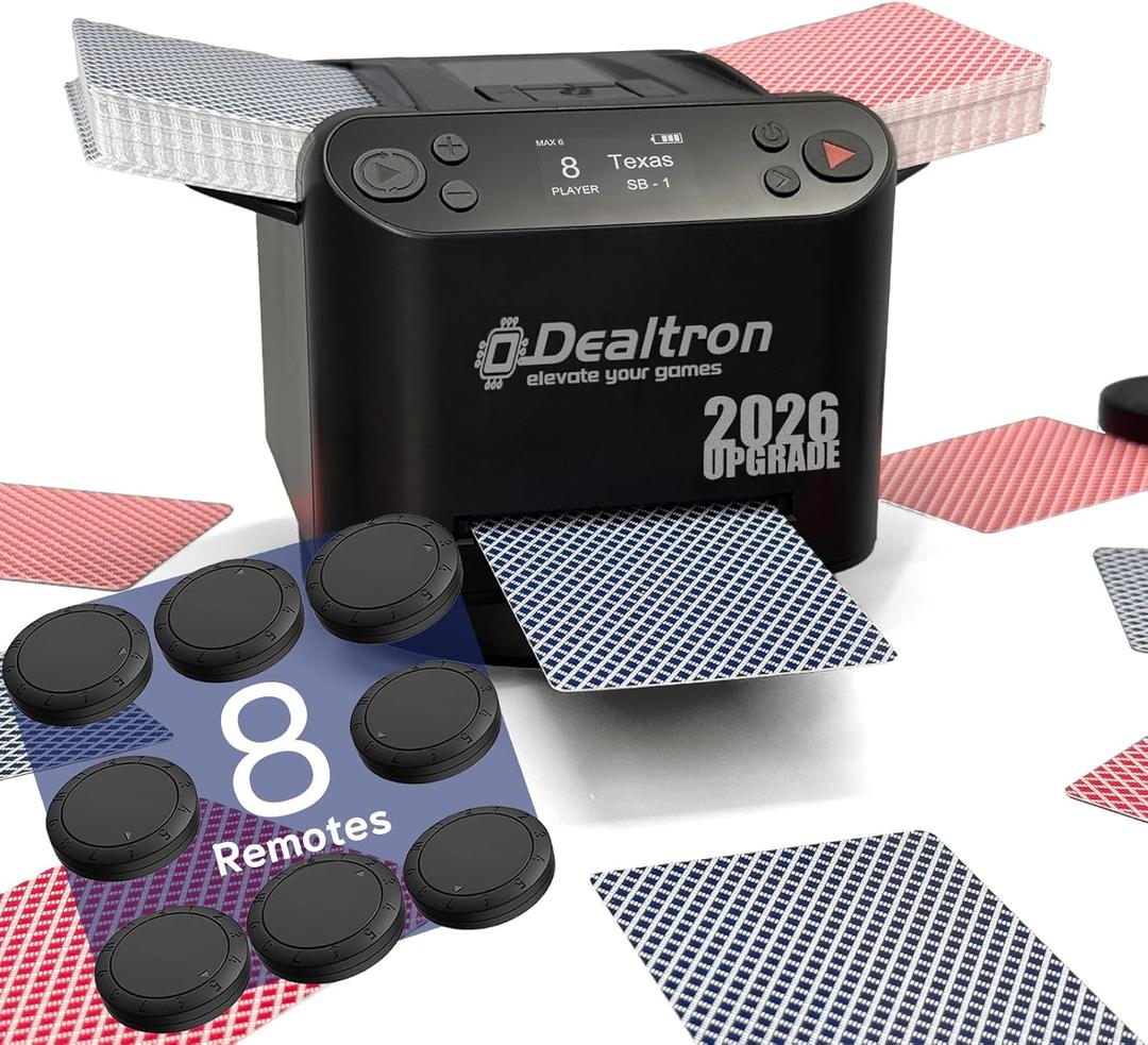 2026 Upgraded All-in-One Automatic Card Shuffler and Dealer,for Versatile Card Games,Programmable Card Dealer,Card Shuffler 2 Deck,360 Rotation,Ultra Quiet,Rechargeable,12 Players (Black+8 Remotes)