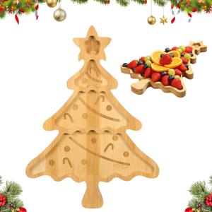 Healifty Christmas Tree Shaped Serving Platter 10.62X7.87X0.59In Bamboo Appetizer Tray for Holiday Party Snack Dessert Cheese Charcuterie Board