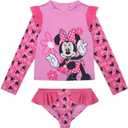 Disney Minnie Mouse Girls UPF 50+ Rash Guard & Bikini Bottom Two Piece Swimsuit Set for Toddlers to Little Kids (6X, Dark Pink)