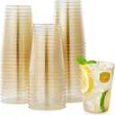 JOLLY CHEF 100 Pack 10 oz Gold Glitter Plastic Party Cups, Disposable Plastic Tumblers, Gold Drinking Glasses with Glitter Suitable for Wedding, Thanksgiving Day, Christmas Halloween