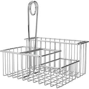 G.E.T. 4-21699 Chrome Four Compartment Condiment Caddy Metal Specialty Servingware Collection, 8" x 7" x 9" Tall, Chrome