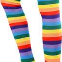 American Trends Womens Rainbow Socks Striped Knee High Socks Thigh High Stockings Casual Tube Socks Costume Leg Warmers (One Size, 02 Purple Rainbow)