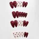 24Pcs Valentines Heart Press on Nails Medium Long Fake Nails with Red Love Heart Rhinestone Design Valentines Almond False Nails Red White Full Cover Nails Press ons Cute Love Glue on Nail for Women