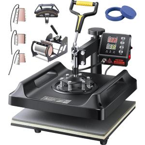 VEVOR Heat Press Machine 8 in 1 Combo T Shirt Printing Machine 15x15 Black | Multifunction Transfer Machine Sublimation for Caps Mugs Plates Aluminum Pots 360° Swing Away Design Dual-tube Heating 1150 W