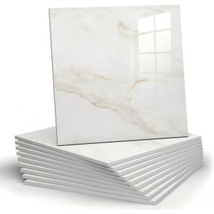 Chejiaye 10pcs Marble Peel and Stick Backsplash Waterproof Washroom Wall Panels, Peel and Stick Tile, PVC Foam Wall Panels for Kitchen,Bathroom,Living Room,Colorful (White and Yellow,11.8" x 11.8")