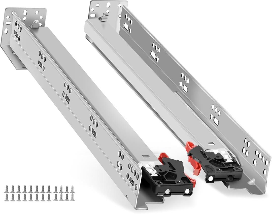 Soft Close Bottom Mount Drawer Slides 15 Inch Rails with Rear mounting Bracket Locking Devices Screws for Face Frame Or Frameless Application15 inch,6 Pair