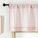 Chyhomenyc Striped Valances for Windows - Light Filtering Faux Linen Small Cafe Kitchen Valance Curtains, Boho Ticking Stripe Rod Pocket Farmhouse Valance for Living Room, 52Wx14L, 2 Pieces, Pink