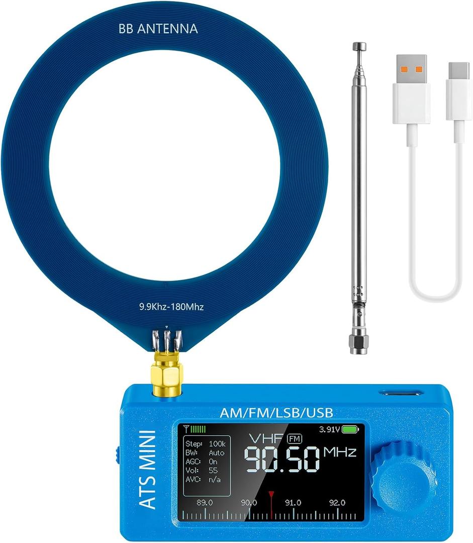 Si4732 ATS Mini Radio Pocket Radio - AM/FM/LSB/USB/CW/RTTY All Band Receiver with 800mAh Battery, Built-in Headphone Amplifier, Hi-Z Circuit and Robust ESD Antenna Protection (Blue)