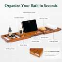 Teak Bathtub Tray, Bath Caddy with Wine Glass Holder, Phone Dock & Book Stand | Hands-Free Reading & Ultimate Spa Relaxation Experience-Natural