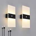 Rechargeable Battery Operated Wall Sconces Set of 2,Magnetic Wireless Led Wall Lamp, Motion Sensor Wall Lights Indoor Dimmable Night Light with Switch for Bedroom,Living Room,Hallway,Stair