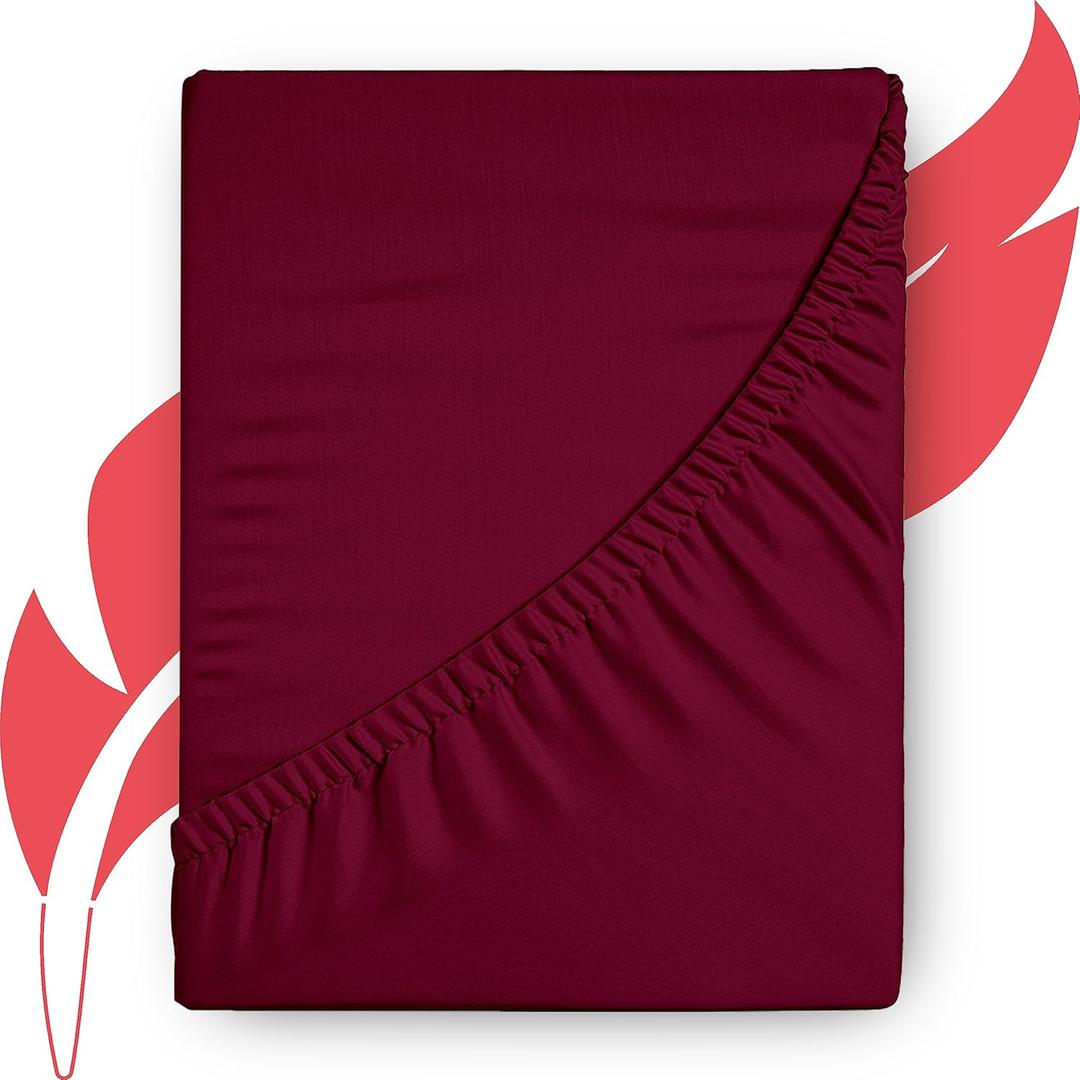 Ashton Sheets Luxury Egyptian Cotton Twin Fitted Sheet Only - 1000 Thread Count Twin Deep Pocket Fitted Sheet, Extra Long Staple Sateen Weave Twin Bottom Sheet - Fits upto 18" Deep Mattress - Burgundy