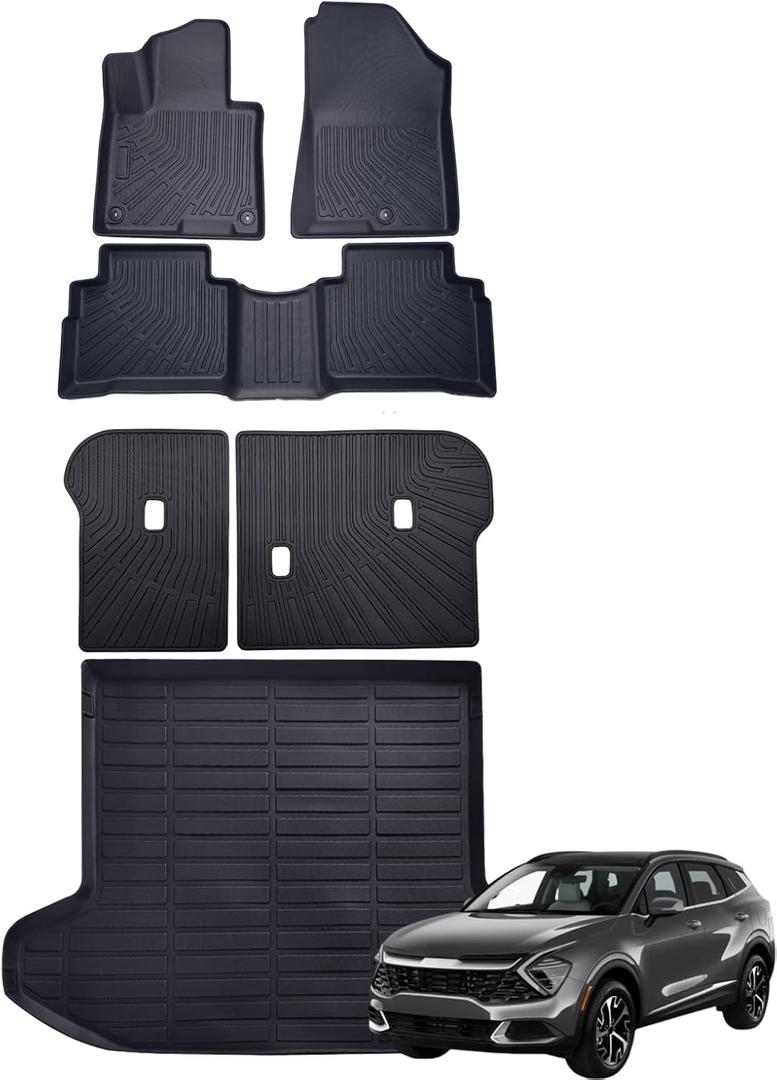Floor Mat fit for Kia Sportage Accessories(Not Hybrid) 2023-2025 2026 TPE Cargo Liner All Weather Back Seat Cover(Trunk Mat+Backrest Mat+Floor Mat)