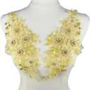1 Pair 3D Embroidered Lace Sew on Rhinestone Beaded Sequins Flower Patch Applique for Clothing Wedding Dress Applique Decor 12.6 x 6 Inch, Yellow