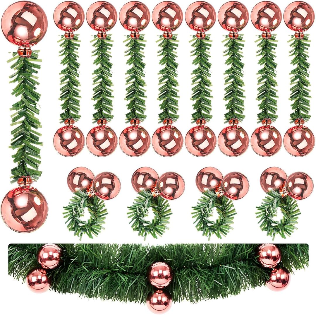 Weysat 24 Pcs Christmas Ball Garland Ties Artificial Pine Needles Tinsel Christmas Tree Decor 6 in Tinsel Ties with Bulb Arrangements for Xmas Tree Decoration Craft Gift Wrapping(Rose Gold)