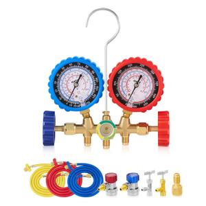 Orion Motor Tech AC Gauge Set with Self Sealing & Puncturing R134A Can Tap, AC Gauges for R134a R12 R22 R502 Refrigerant, Car AC Gauge Set with 5FT Hoses Adapter Adjustable Couplers, Freon Charge Kit