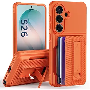 for Samsung Galaxy S26 Case Wallet with Card Holder (4-5Cards),[RFID Blocking][Kickstand][Military Drop Protection] Full Camera Protection Wallet Case for Samsung S26 Orange