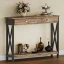 ChooChoo 47" Farmhouse Console Table with Drawer for Entryway, Narrow Long Entry Table with Shelf for Living Room, Rustic Vintage Hallway Sofa Table with Stable X Supports, Rustic Oak & Black, 47.2w"*11.81"d*31.5"h